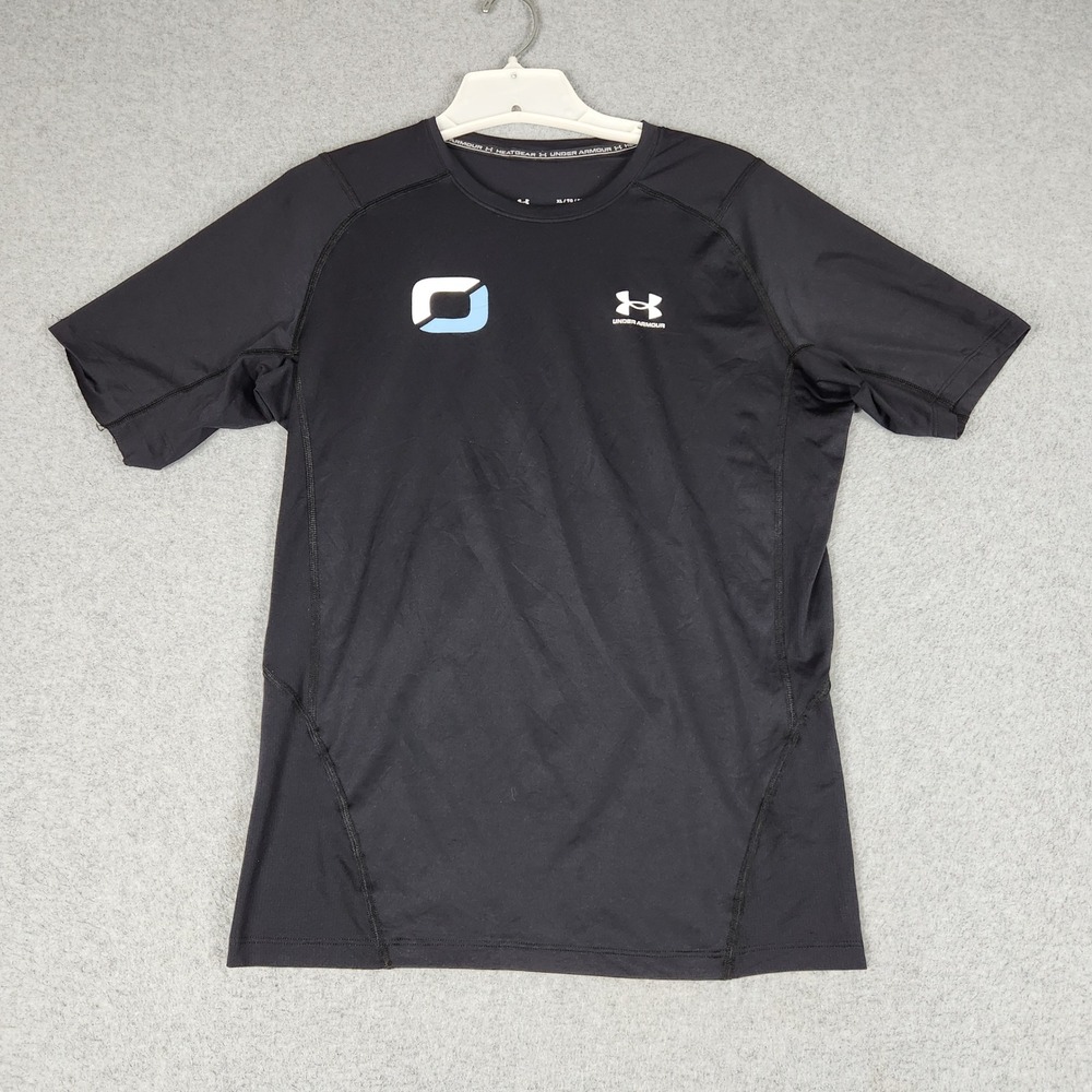 Under Armour Shirt Mens XL Black HeatGear Compression Graphic Athletic Crew Neck